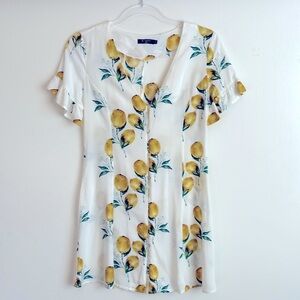 eight Paris - v-Neck Button Down Lemon Print Dress